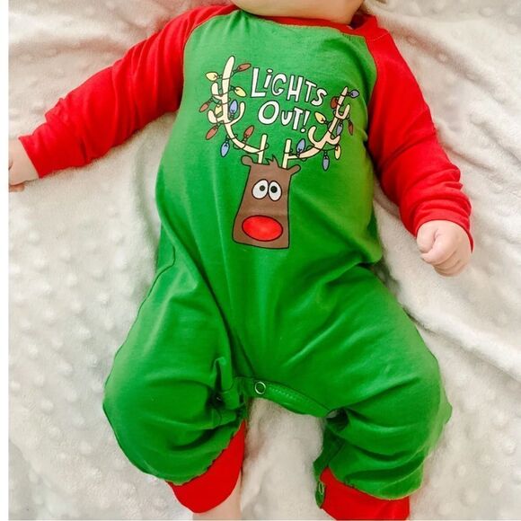 NWT Boys Christmas Reindeer Lights Red Romper with Ragland Sleeve Size 0-3 month - Picture 2 of 6